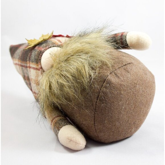 Plush Autumn Leaves Fall Gnome Brown Plaid Hat 13.5in Tall - Picture 4 of 4